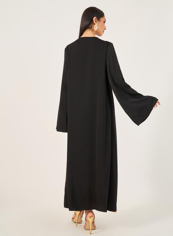 Take Two Solid Lace Detail Abaya with Round Neck Sleeveless Inner Dress Set by Styli  - Image 5