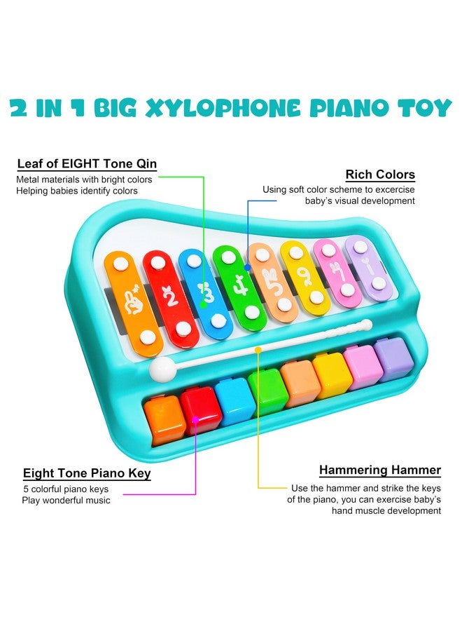 VGRASSP 2 in 1 Big Xylophone and Piano Toy for Kids with 8 Colorful Keys and Drum Sticks - Musical Instrument Toy for Baby and Toddlers - Turquoise - Image 5