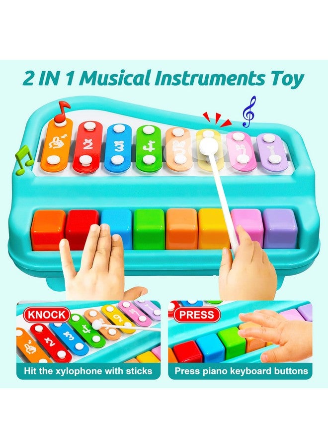VGRASSP 2 in 1 Big Xylophone and Piano Toy for Kids with 8 Colorful Keys and Drum Sticks - Musical Instrument Toy for Baby and Toddlers - Turquoise - Image 4