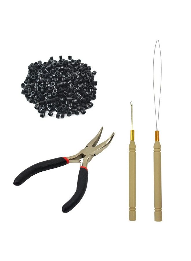 YTBYT Hair Extensions Tool Kit Black Hair Pliers Pulling Hook Bead Device Tool Kits And 500 Pcs 5 Mm Micro Links Rings Beads ( Black ) - Image 2