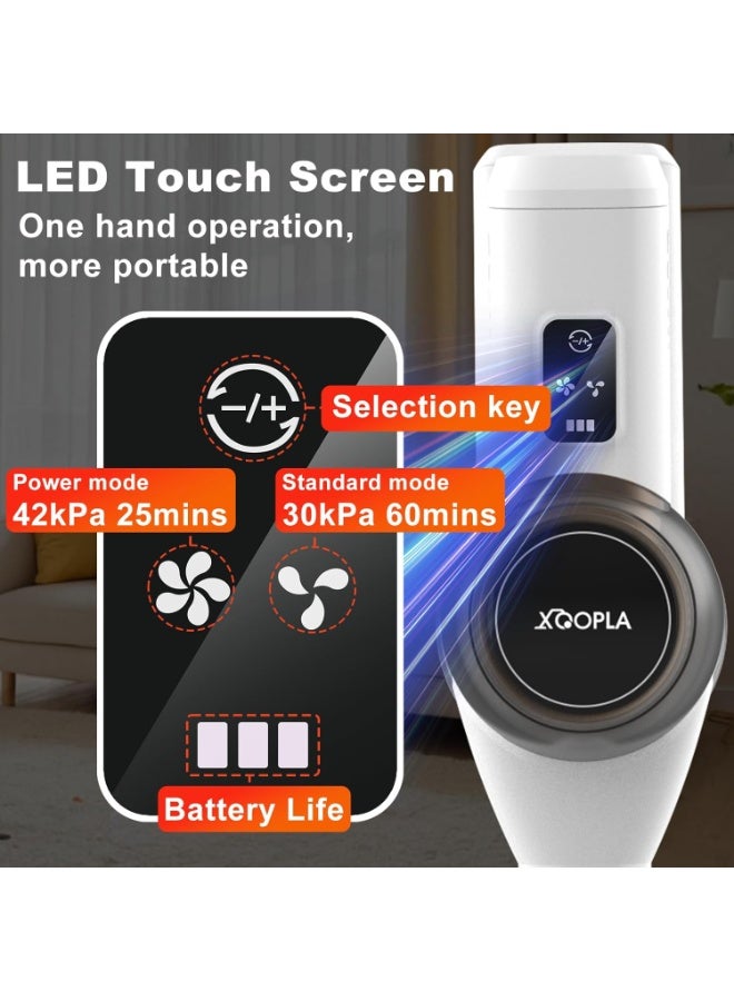 Xoopla Cordless Vacuum Cleaner, 42Kpa Powerful Suction Stick Vacuum Cleaner, Up to 60Mins Runtime, 2 Power Modes LED Touch Screen, Ideal for Home, Car, Hard Floor, Carpet, Pet Hair - Image 3