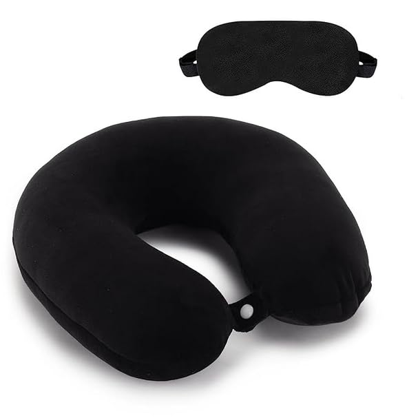 Hundur Store Hundur Store Premium Fiber Filled Neck Pillow, Aeroplane Travel Pillow Neck Adjustable 360 Degree Support Headrest Neck Support Comfortable Pillow with Eye mask - Image 1