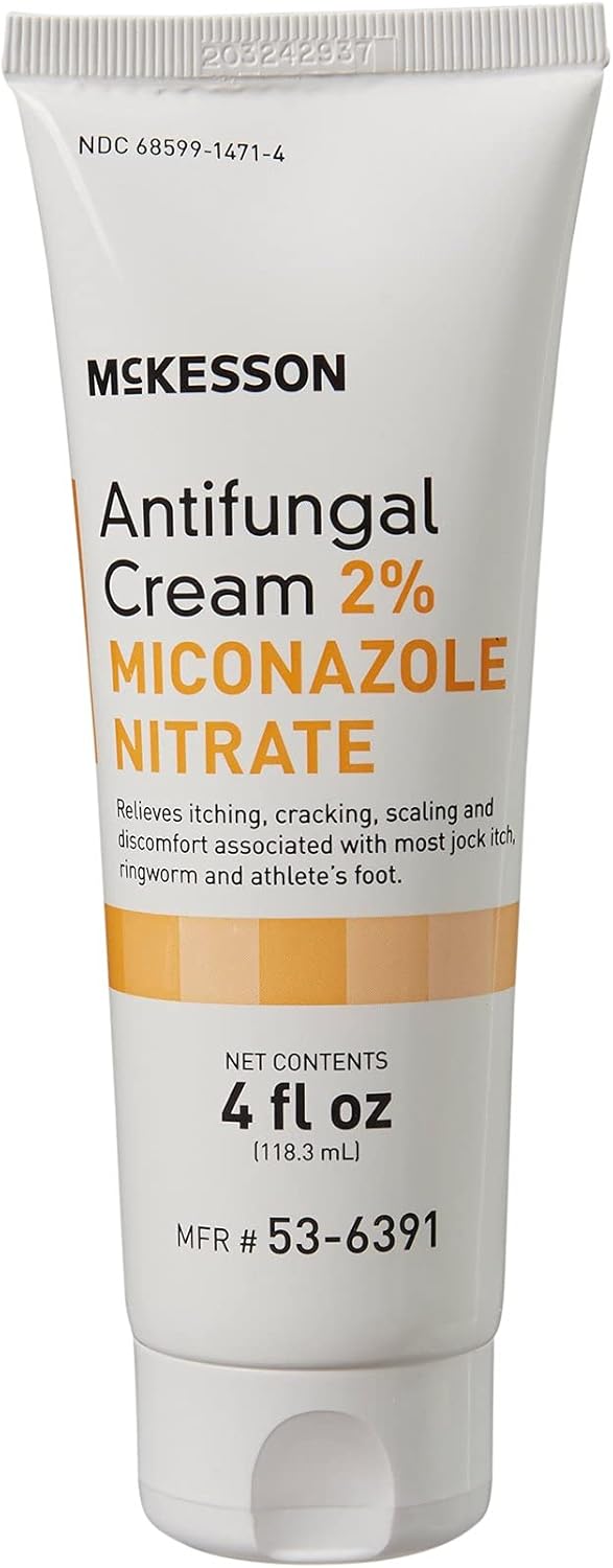 McKesson Antifungal Cream 2 Miconazole Nitrate Relieves Itching Burning Cracking from Jock Itch Ringworm and Athlete Foot 4 oz 1 Count - Image 1