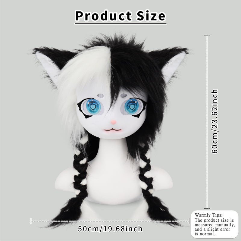 hbbhml Animal Cat Head Mask Fursuit Cute Plush Anime Masks for Halloween Masquerade Cosplay Costume Accessory - Image 4
