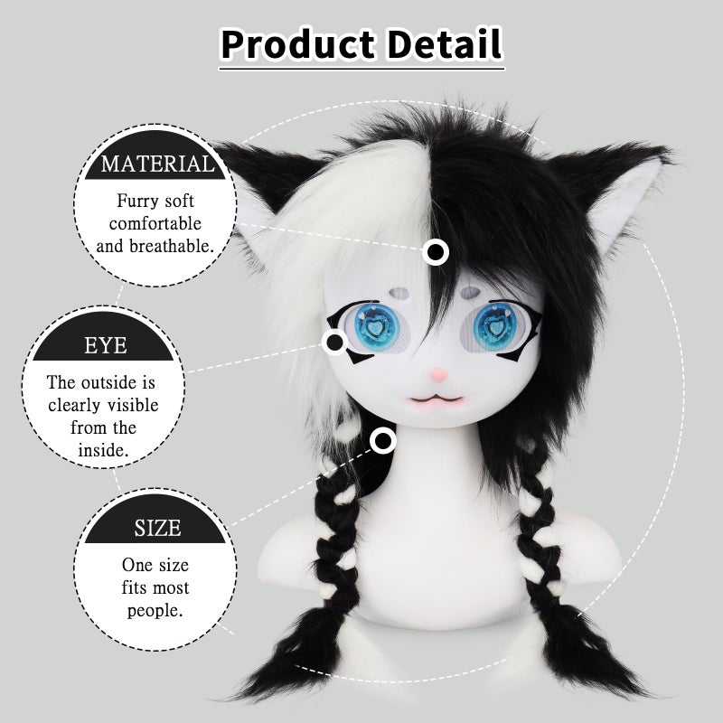 hbbhml Animal Cat Head Mask Fursuit Cute Plush Anime Masks for Halloween Masquerade Cosplay Costume Accessory - Image 3