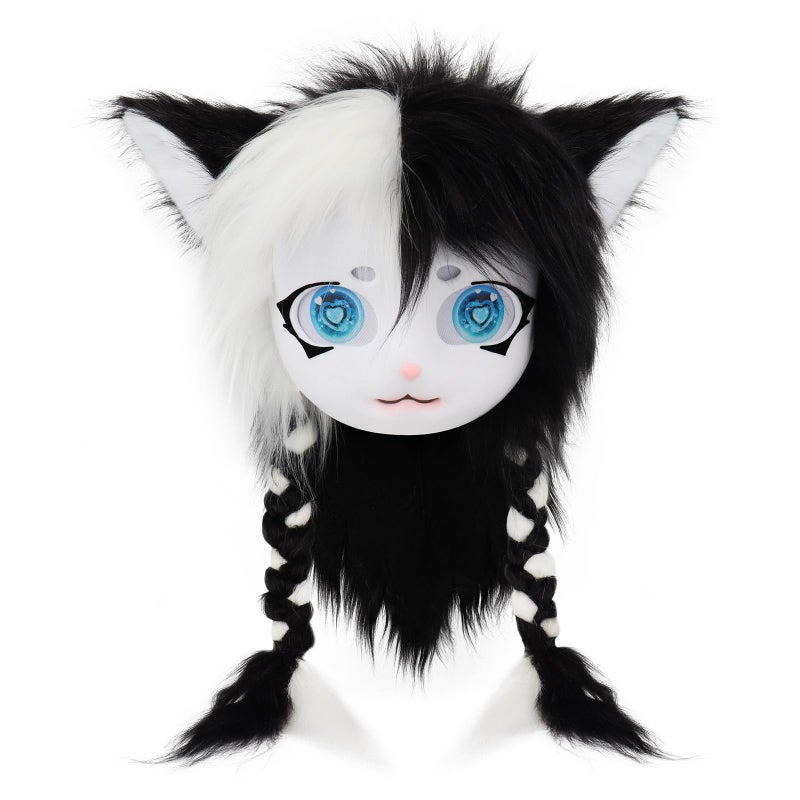 hbbhml Animal Cat Head Mask Fursuit Cute Plush Anime Masks for Halloween Masquerade Cosplay Costume Accessory - Image 1