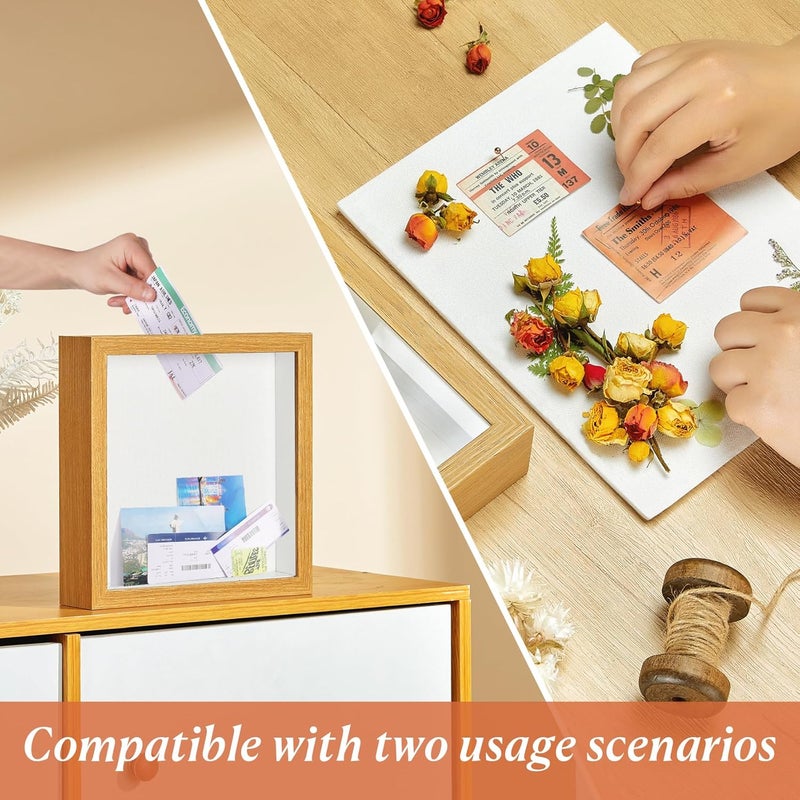 Travel Adventure Challenge Archive Shadow Box Picture Frame with Slot,12x12 Travel Ticket Card Memory Box for Keepsake Box, Top Loading Shadow Box Display Case Travel Decor Gift (Brown,12x12) - Image 2