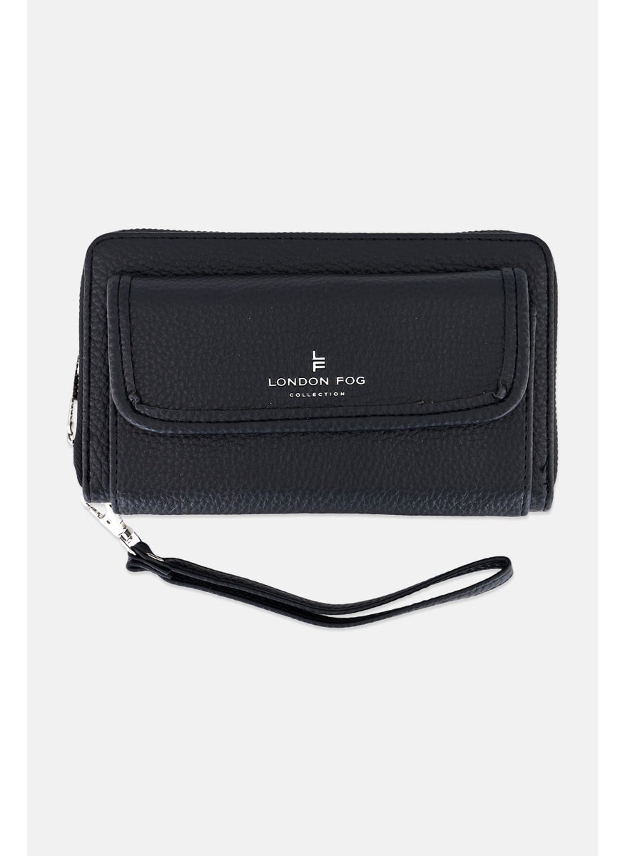 London Fog Women Pebble Long Zip Around And Front Flat Wrislet Wallet, Black  - Image 1