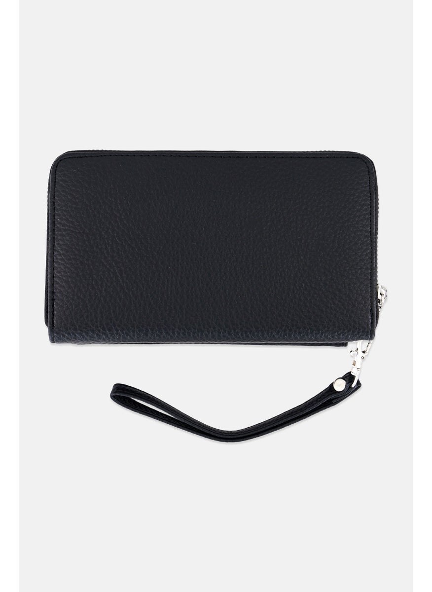 London Fog Women Pebble Long Zip Around And Front Flat Wrislet Wallet, Black  - Image 2