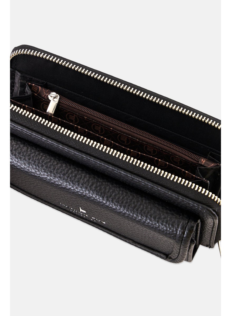 London Fog Women Pebble Long Zip Around And Front Flat Wrislet Wallet, Black  - Image 3