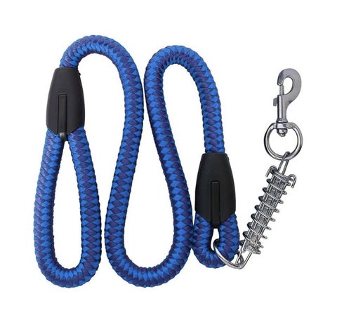 Chequered Design Dog Leash With Spring (63 cm Long) - Blue