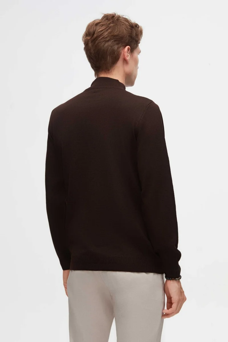 D'S DAMAT Ds Damat Regular Fit Brown Plain Knit Half Turtleneck Wool Knitwear Sweater