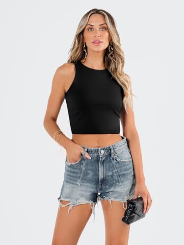 EFAN Womens Sexy Sleeveless Double Lined Crop Tops Workout Cute Tight Racerback Tank Tops Summer Clothes Teen Girls 2025 Black XL - Image 3