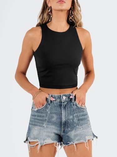 EFAN Womens Sexy Sleeveless Double Lined Crop Tops Workout Cute Tight Racerback Tank Tops Summer Clothes Teen Girls 2025 Black XL - Image 2
