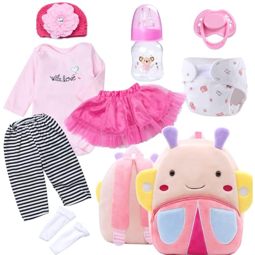 TatuDoll 9 Pcs Set Reborn Baby Doll Clothes 1722 Inches Pink Tutu Skirt Butterfly Backpack Female Purple - Image 1
