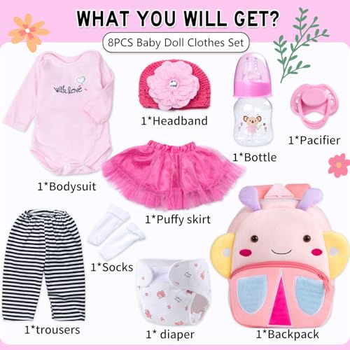 TatuDoll 9 Pcs Set Reborn Baby Doll Clothes 1722 Inches Pink Tutu Skirt Butterfly Backpack Female Purple - Image 5