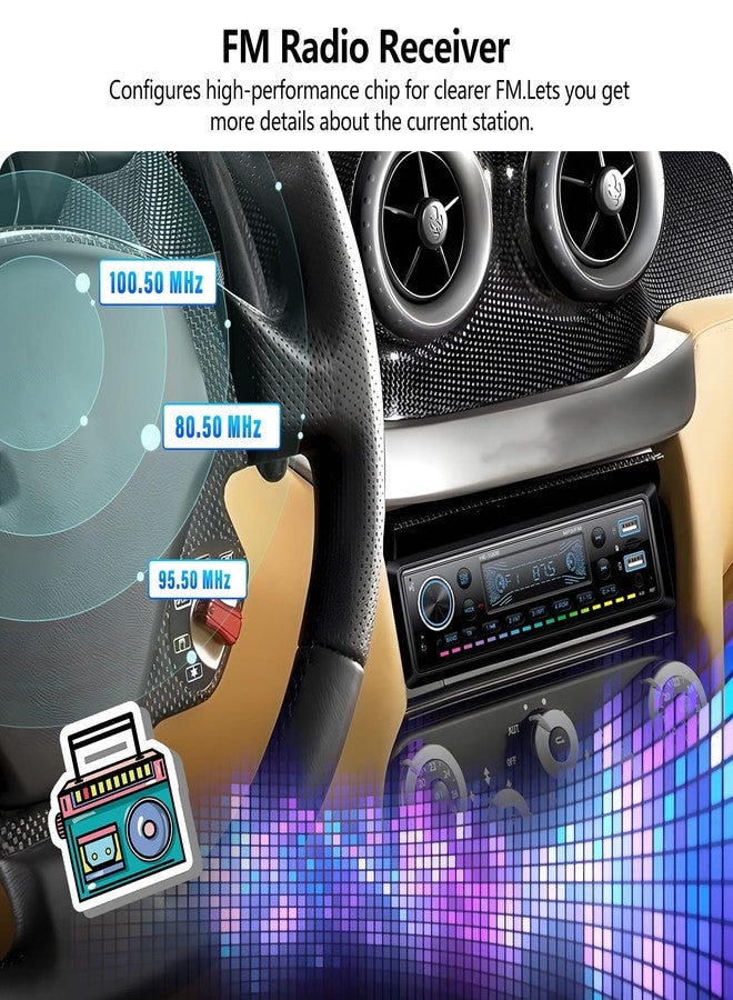 AMprime Single Din Car Stereo Marine Radio Bluetooth Multimedia Car Audio Receivers with Digital LCD Display FM Car Radio USB/SD/AUX-in MP3 Multimedia Player Lossless Sound Quality Quick Charge+Remote Control - Image 2