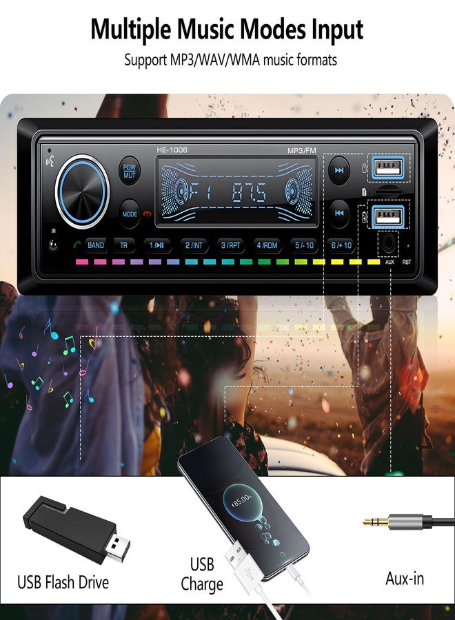 AMprime Single Din Car Stereo Marine Radio Bluetooth Multimedia Car Audio Receivers with Digital LCD Display FM Car Radio USB/SD/AUX-in MP3 Multimedia Player Lossless Sound Quality Quick Charge+Remote Control - Image 4
