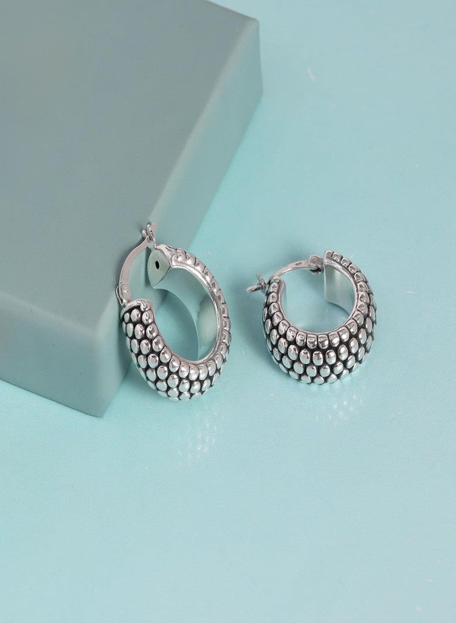 LeCalla Sterling Silver Jewelry Antique Granule Texture Bali Hoop Earrings for Women - Image 3