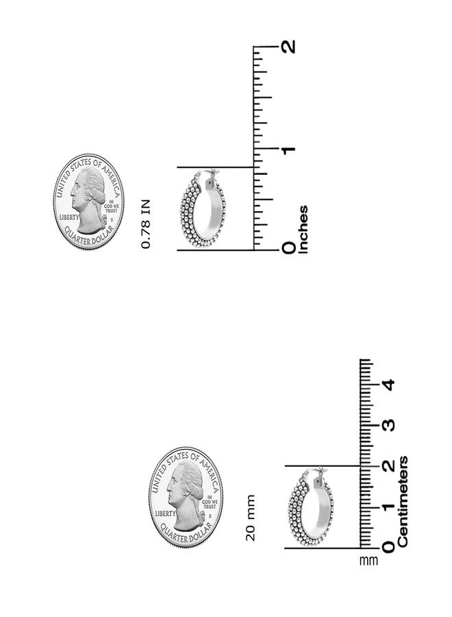 LeCalla Sterling Silver Jewelry Antique Granule Texture Bali Hoop Earrings for Women - Image 5