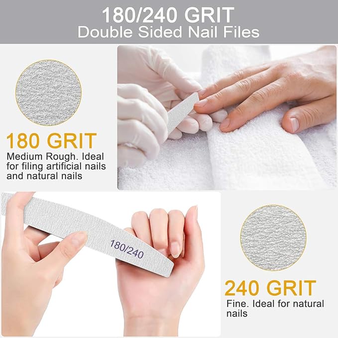 BLESWIN Professional Nail Files Double Sided Emery Board for Nails 180240 Grit Coarse Washable Nail Files for Acrylic Nails Natural Nails 12 Pack Fine Grit Nail File - Image 5
