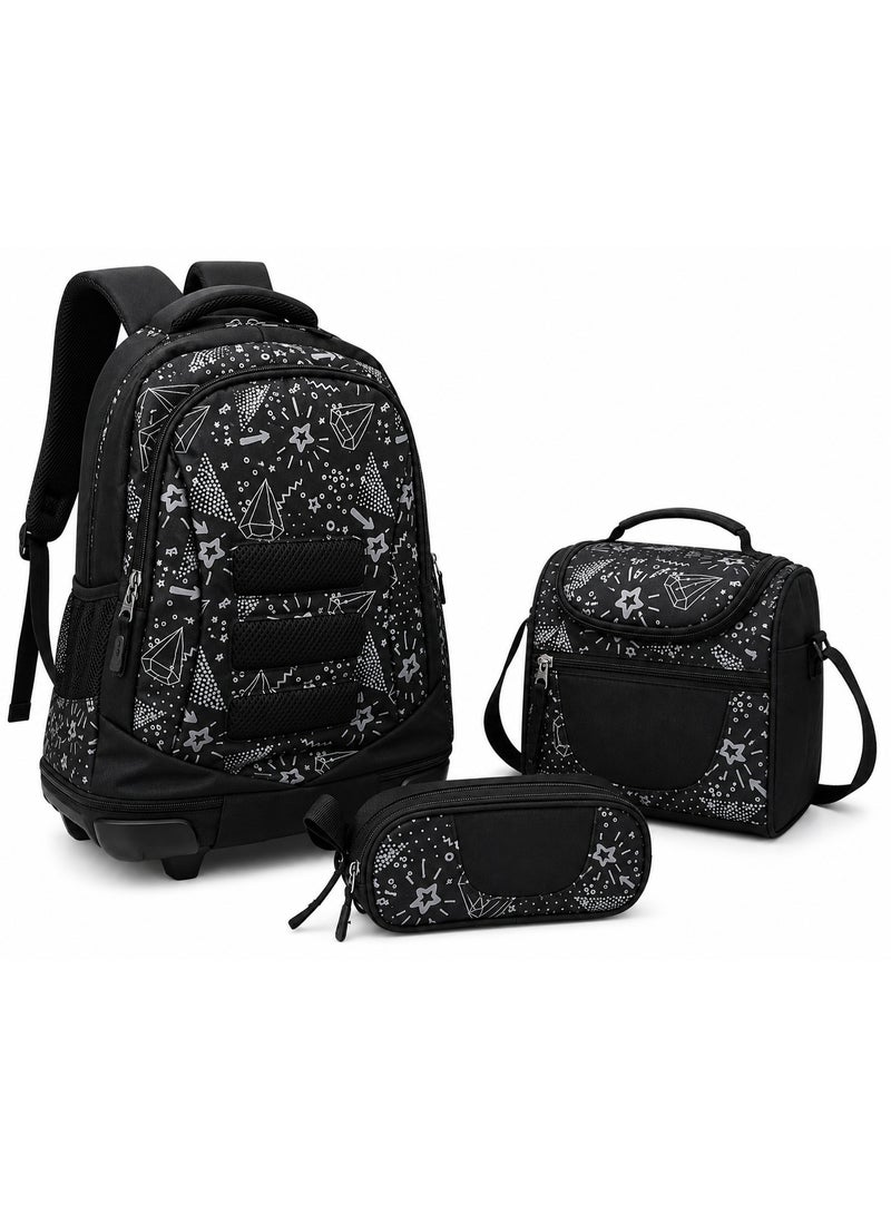 RENOVO Kids Rolling School Backpack with Handle – Black | Multi-Pocket Lightweight Travel & School Bag - Image 1