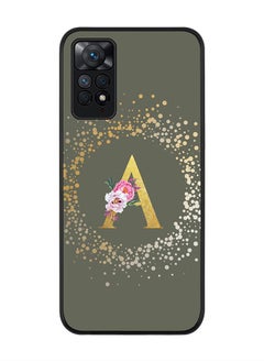 Stylizedd Rugged Black edge case for Redmi Note 11 Pro 5G Slim fit Soft Case Flexible Rubber Edges Anti Drop TPU Gel Thin Cover - Custom Monogram Initial Letter Floral Pattern Alphabet - A (Olive Green)  - Image 1