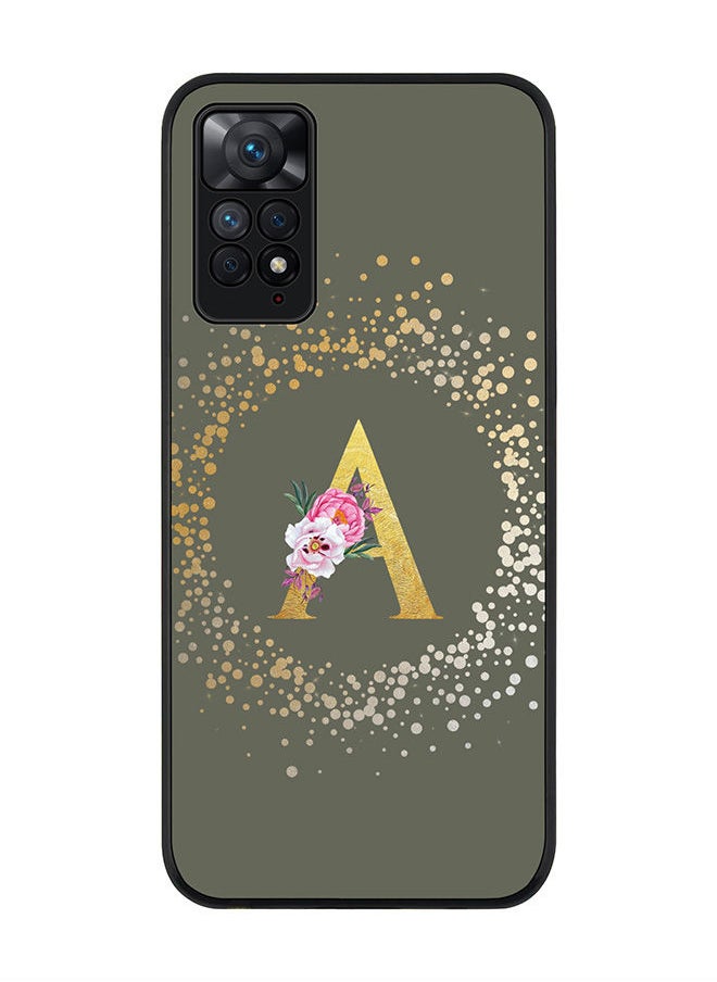Stylizedd Rugged Black edge case for Redmi Note 11 Pro 5G Slim fit Soft Case Flexible Rubber Edges Anti Drop TPU Gel Thin Cover - Custom Monogram Initial Letter Floral Pattern Alphabet - A (Olive Green)  - Image 1