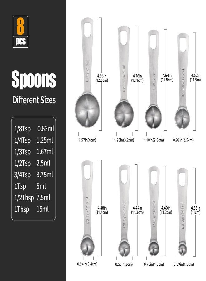 Doosu Measuring Spoons Set of 8-18/8 Stainless Steel Heavy Duty Teaspoons Tablespoons with Engraved Metric & US Measurements, Metal Measure Spoon for Dry and Liquid Ingredients, Dishwasher Safe - Image 2