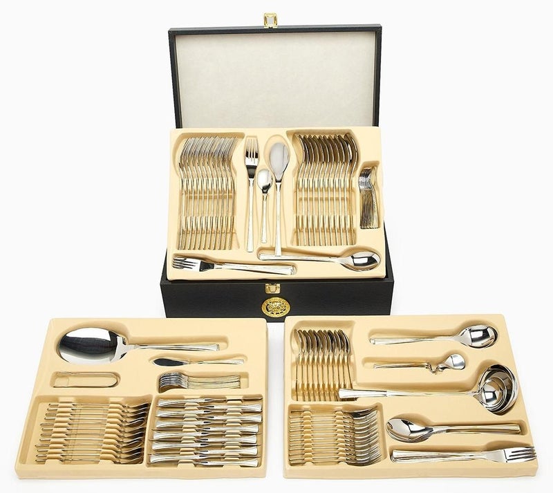 DESSINI 135-Piece Stainless Steel Cutlery Set Silver/Gold - Image 1