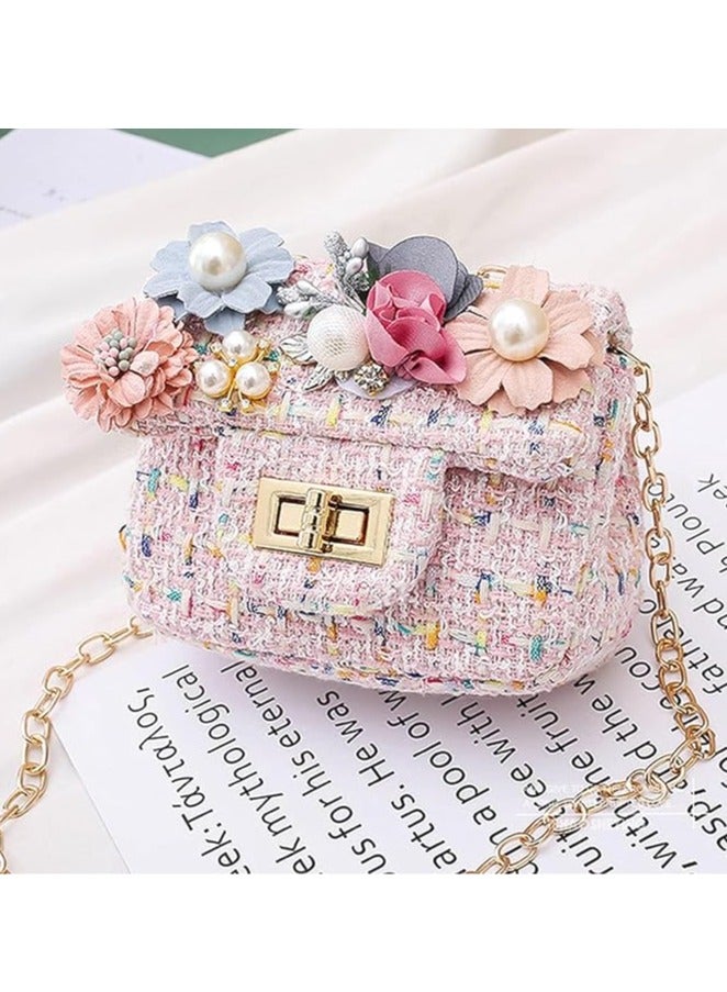 Little Girls Crossbody Purse with Pearl Flowers, Mini Cute Princess Handbags, Shoulder Bag, Large Capacity, Unique and Stylish, Cute Design, for Girls Toddler Kids, Flowers Pink - Image 4