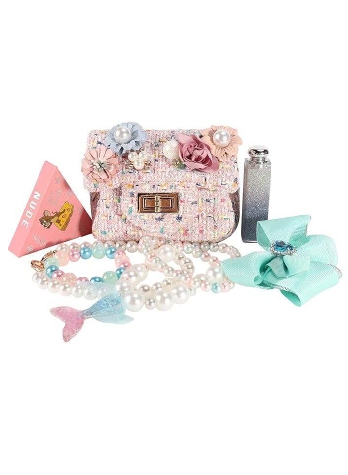 Little Girls Crossbody Purse with Pearl Flowers, Mini Cute Princess Handbags, Shoulder Bag, Large Capacity, Unique and Stylish, Cute Design, for Girls Toddler Kids, Flowers Pink - Image 2