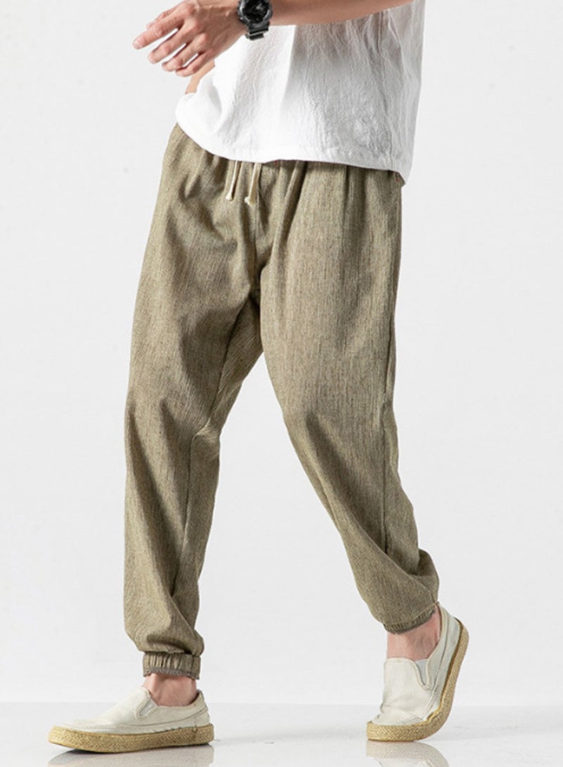 Men's Casual Cotton And Linen Harem Pants, Drawstring Elastic Waist Bloomers, Fashionable Loose Breathable Casual pants - Image 1