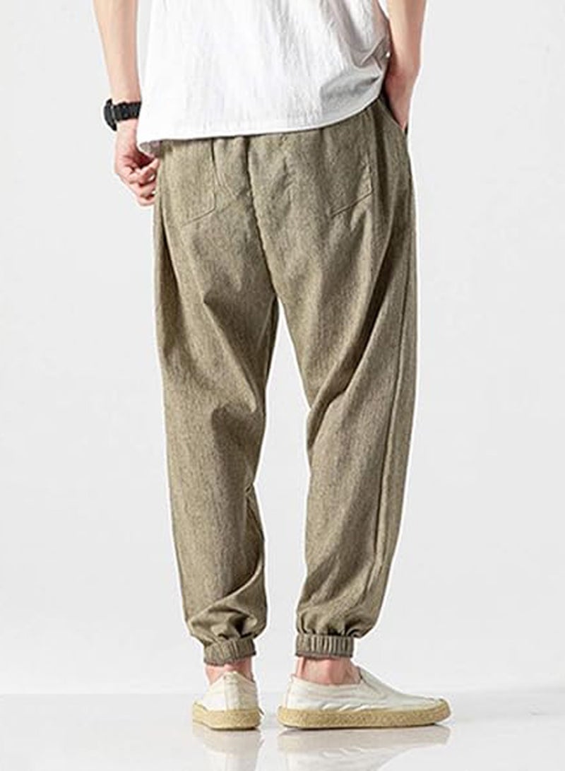Men's Casual Cotton And Linen Harem Pants, Drawstring Elastic Waist Bloomers, Fashionable Loose Breathable Casual pants - Image 3