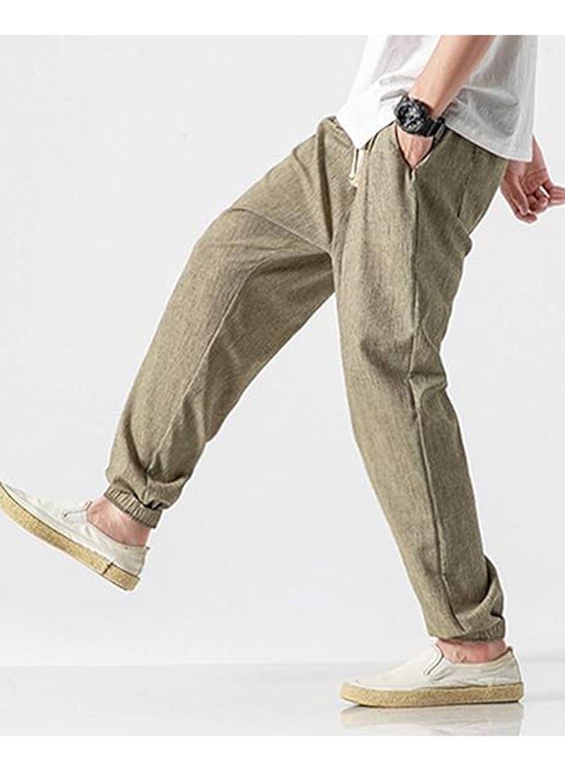 Men's Casual Cotton And Linen Harem Pants, Drawstring Elastic Waist Bloomers, Fashionable Loose Breathable Casual pants - Image 2