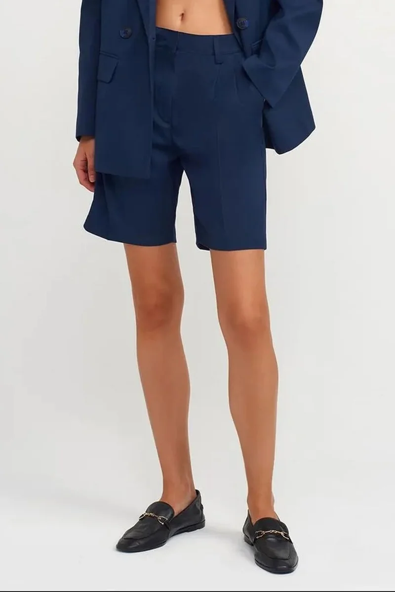 Dilvin Navy Blue DILVIN High-Waist Belted Wide-Leg Shorts for Women | Best Price UAE