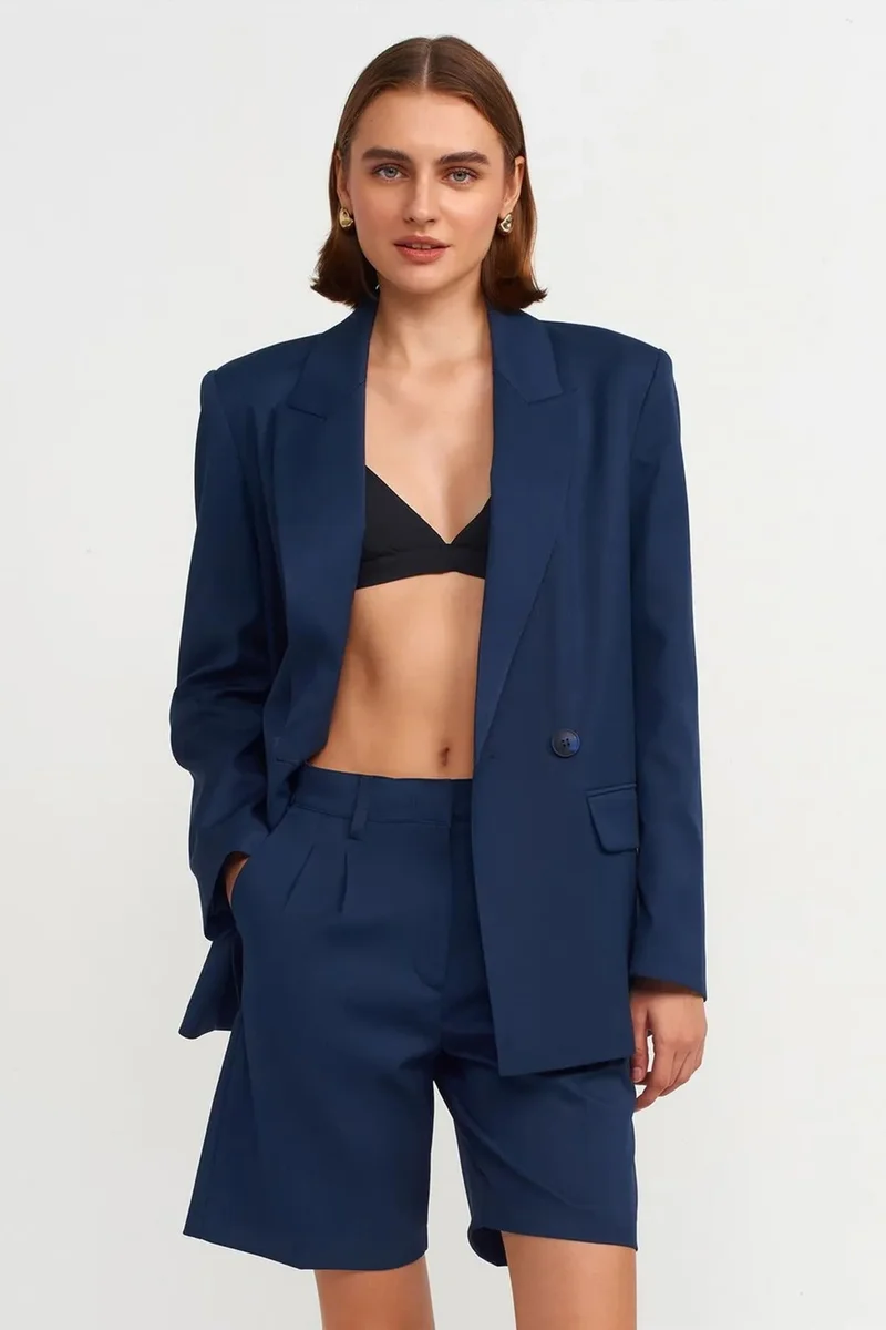 Dilvin Navy Blue DILVIN High-Waist Belted Wide-Leg Shorts for Women | Best Price UAE