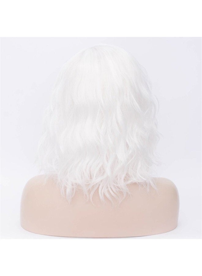 Cying Lin Short Bob Wavy Curly Wig White Wig For Women Cosplay Halloween Wigs Heat Resistant Bob Party Wig Include Wig Cap (White) - Image 4