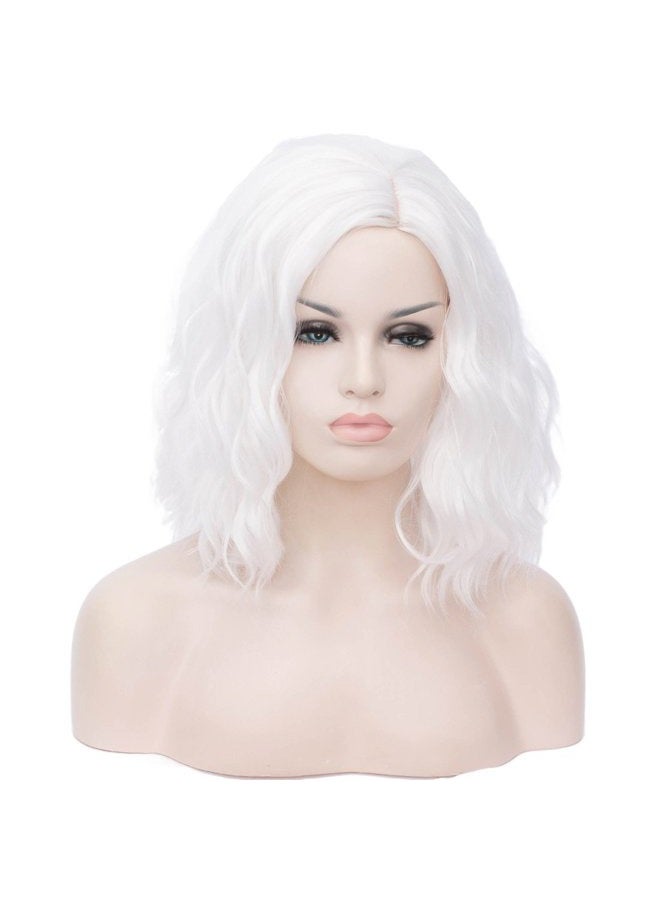 Cying Lin Short Bob Wavy Curly Wig White Wig For Women Cosplay Halloween Wigs Heat Resistant Bob Party Wig Include Wig Cap (White) - Image 1