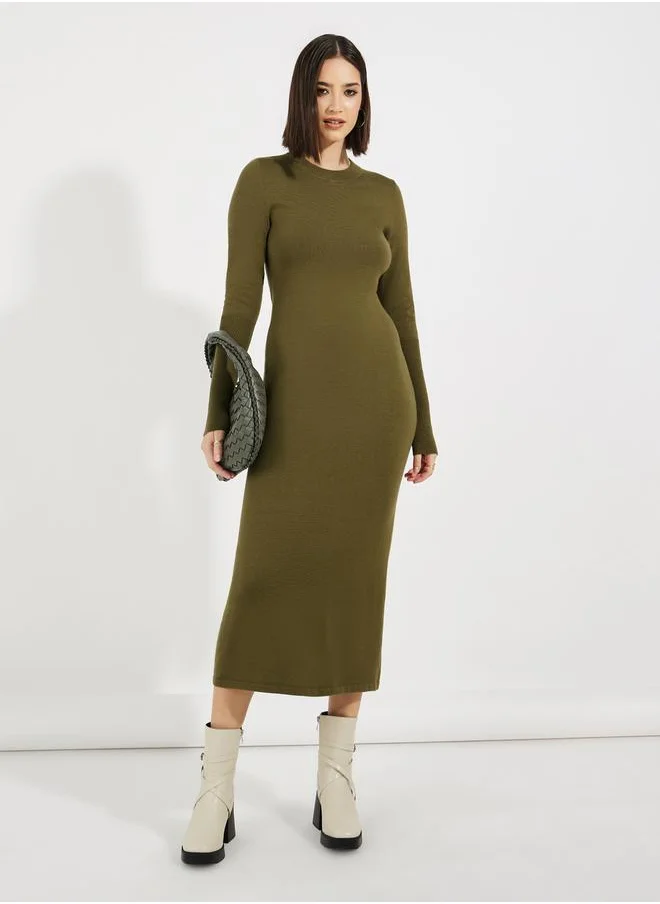 Styli Solid Knit Sweater Midi Dress