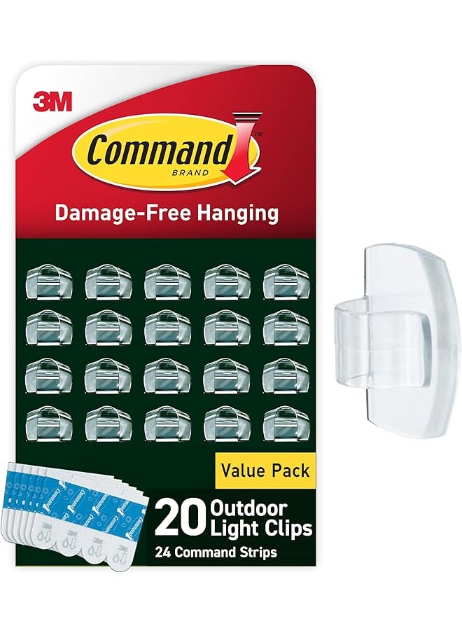 Command Command Outdoor Light Clips, Clear, 20-Clips, 24-Strips, Decorate Damage-Free  - Image 1