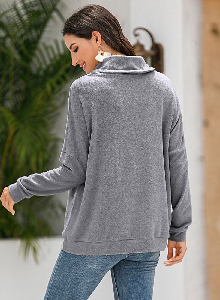 Loquat Loose Long Sleeve Solid Cashmere Pullover Grey  - Image 2