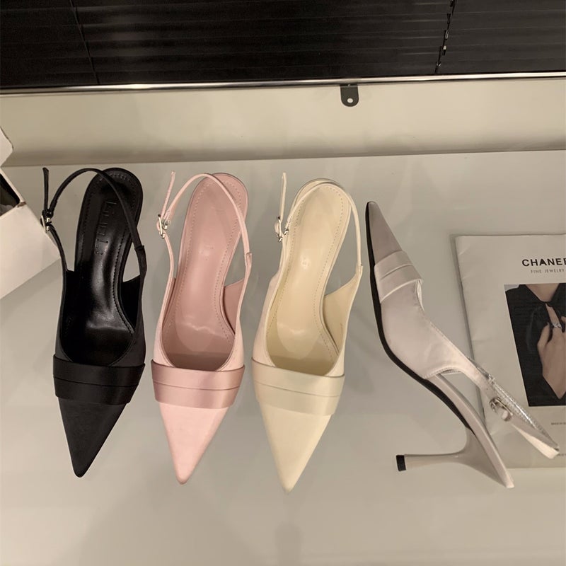 Niche High Heels Stiletto Heel Pink Toe Sandals Fairy Shoes 2025 Satin French Elegant Shoes - Image 3