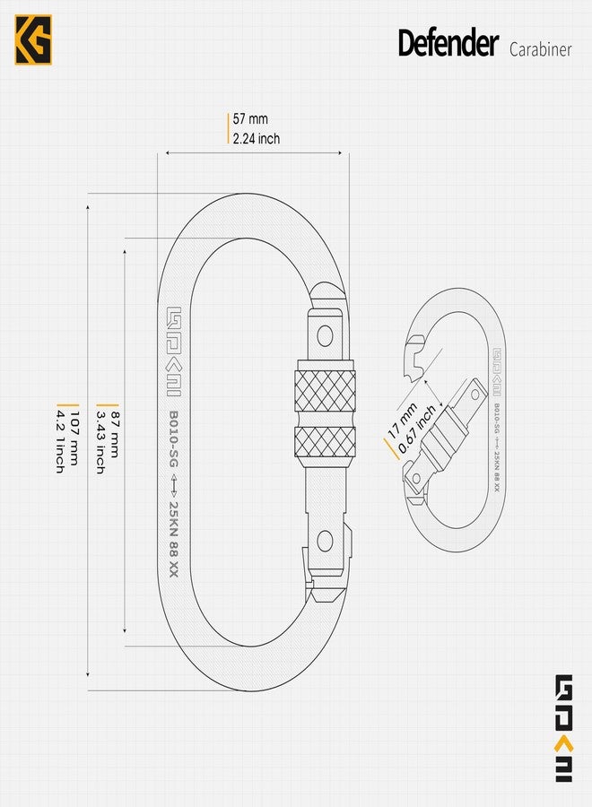 GDK2 Defender CE Certified 25kN Screwgate Locking Carabiner in Size 4.21 x 2.24 inch, Heavy-Duty Carabiners for Climbing, Rappelling, and Mountaineering, Carbon Steel, Midnight Black, 1 Pack - Image 2