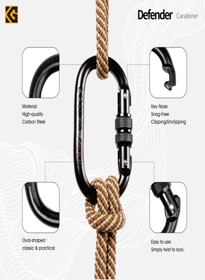 GDK2 Defender CE Certified 25kN Screwgate Locking Carabiner in Size 4.21 x 2.24 inch, Heavy-Duty Carabiners for Climbing, Rappelling, and Mountaineering, Carbon Steel, Midnight Black, 1 Pack - Image 4