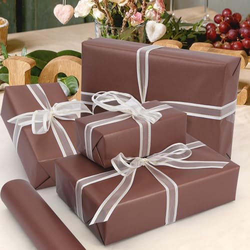 Donyang Chocolate Brown Wrapping Paper, 17inch x 33ft Solid Color Pearly Lustre Paper, Dark Brown Craft Gift Wrapping Paper for Father's Day, Birthday, Christmas, Baby Shower, DIY Invitations, Arts & Crafts - Image 5