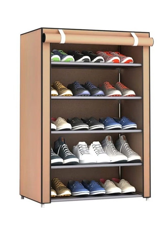 Shoe Rack 5-Layer Stainless Steel Frame Brown 60x30x90cm - Image 1