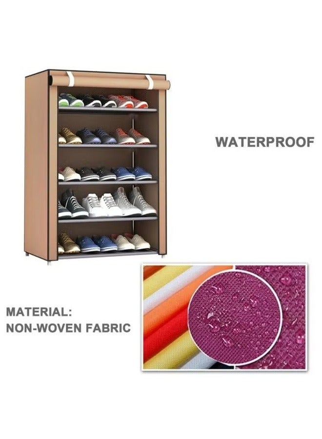 Shoe Rack 5-Layer Stainless Steel Frame Brown 60x30x90cm - Image 5