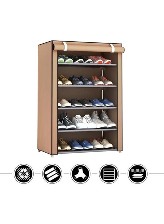 Shoe Rack 5-Layer Stainless Steel Frame Brown 60x30x90cm - Image 3