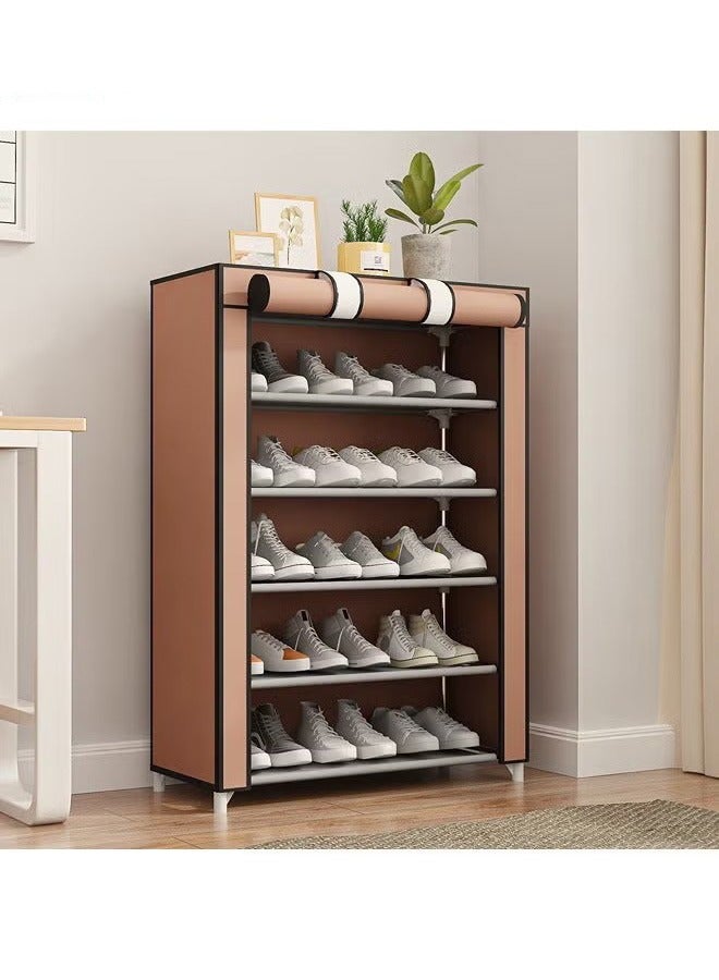 Shoe Rack 5-Layer Stainless Steel Frame Brown 60x30x90cm - Image 2